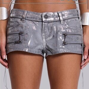 Jaded London Ardor Coated Mini Denim Shorts in Silver